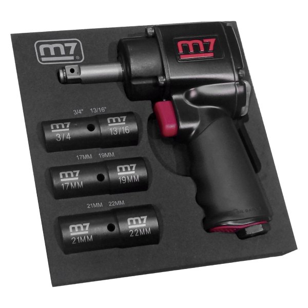M7® - 1/2" Drive 400 ft lb Pistol Grip Air Impact Wrench with 2" Extended Anvil and 3-Piece SAE/Metric Socket Set