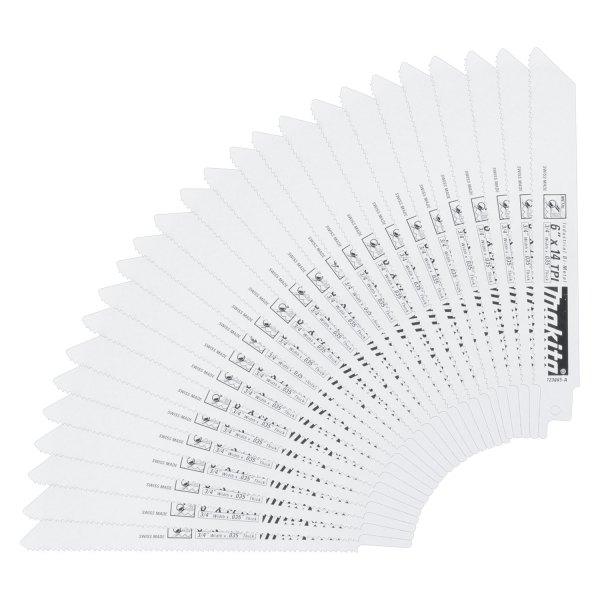 Makita® - 14 TPI 6" Bi-Metal Straight Reciprocating Saw Blades (100 Pieces)