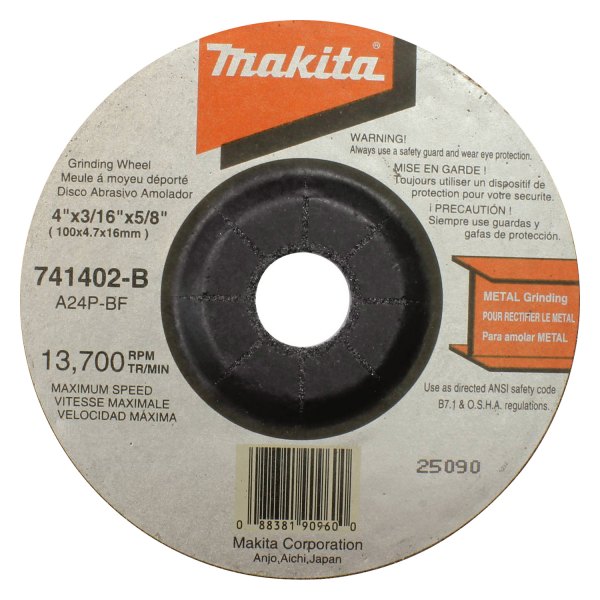 Makita® - 4" x 3/16" x 5/8" Aluminum Oxide Type 27 General Purpose Metal Grinding Wheel (25 Pieces)