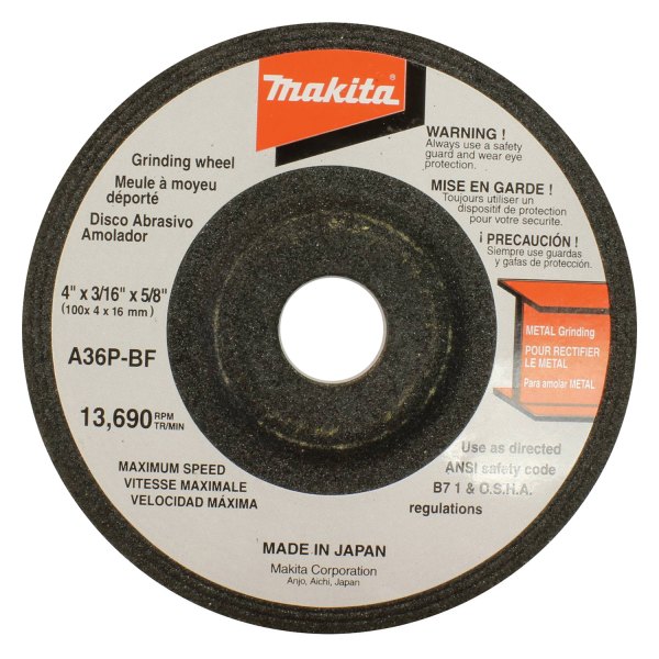 Makita® - 4" x 3/16" x 5/8" Aluminum Oxide Type 27 General Purpose Metal Grinding Wheel