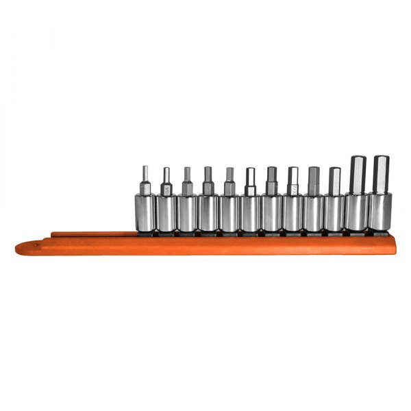 Mayhew Tools® - Mixed Drive Size Drive 1/8'[:os:]Size SAE[:=:]9/641/8'[:os:]Size SAE[:=:]5/321/8'[:os:]Size SAE[:=:]3/161/8'[:os:]Size SAE[:=:]7/321/8'[:os:]Size SAE[:=:]1/41/8'[:os:]Size SAE[:=:]5/16" SAE/Metric Hex (TR) Bit Socket Set, 12 Pieces
