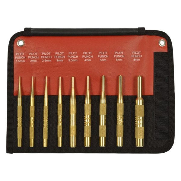 Mayhew Tools® - 9-piece 1.5 to 8 mm Brass Roll Pin Punch Set