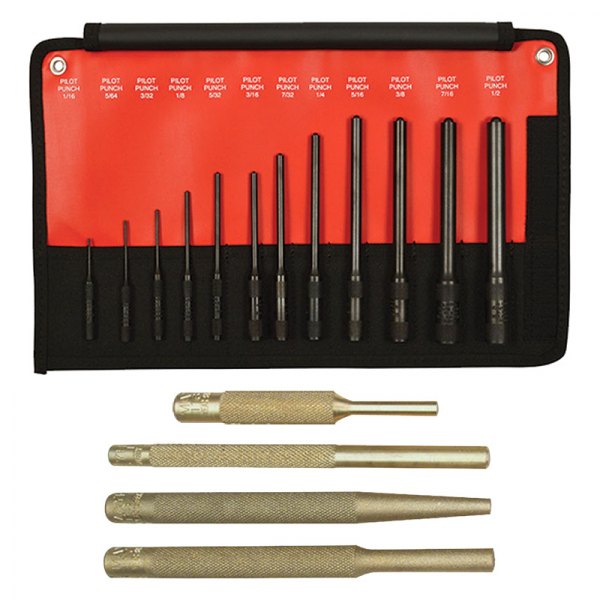 Mayhew Tools® - 16-piece 1/16" to 1/2" Black Oxide and Brass Roll Pin Punch Set