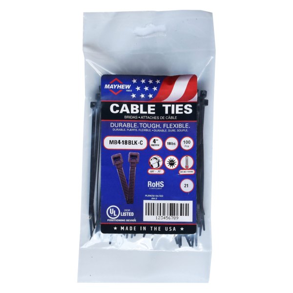 Mayhew Tools® - 18 lb 4" UV Black Cable Ties (100 Pieces)