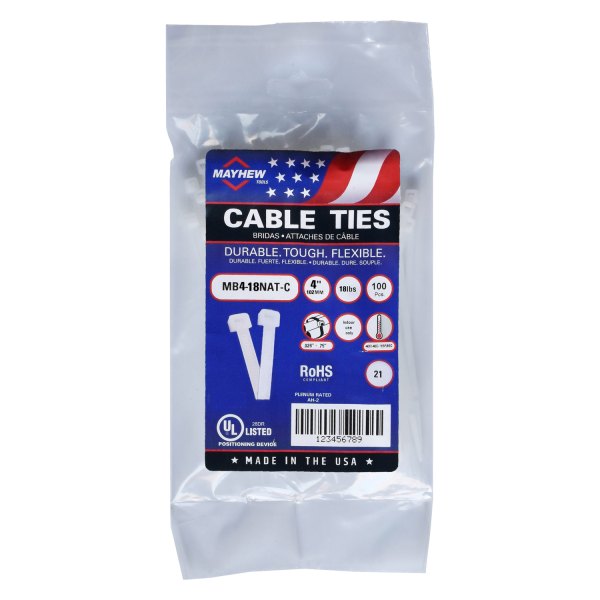 Mayhew Tools® - 18 lb 4" Natural Cable Ties (100 Pieces)
