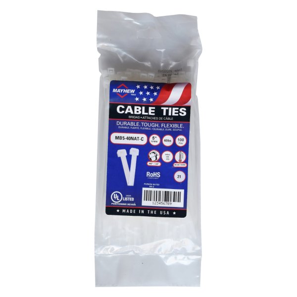 Mayhew Tools® - 40 lb 5" Natural Cable Ties (100 Pieces)
