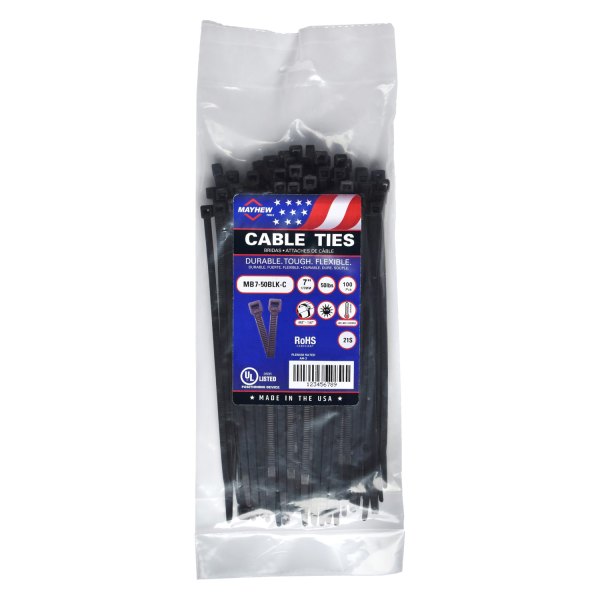 Mayhew Tools® - 50 lb 7" UV Black Cable Ties (100 Pieces)