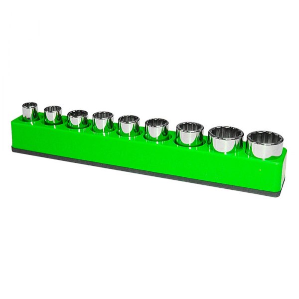 Mechanics Time Savers® - 1280 Series 1/2" Drive 9-Slot Neon Green Magnetic Shallow/Deep Socket Holder