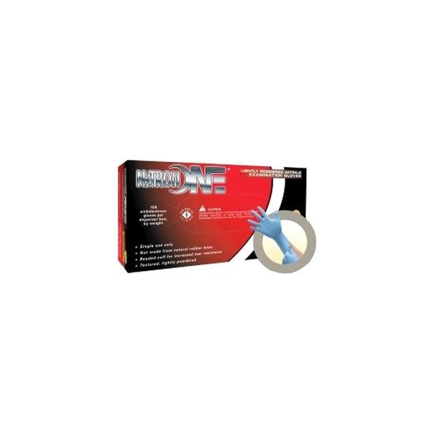 Replace® - Nitron One™ Medium Fully Textured Powdered Blue Latex Disposable Gloves 