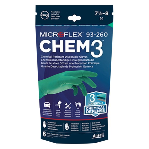 Microflex® - CHEM3™ Medium Chemical Resistant Powder-Free Green Nitrile Disposable Gloves