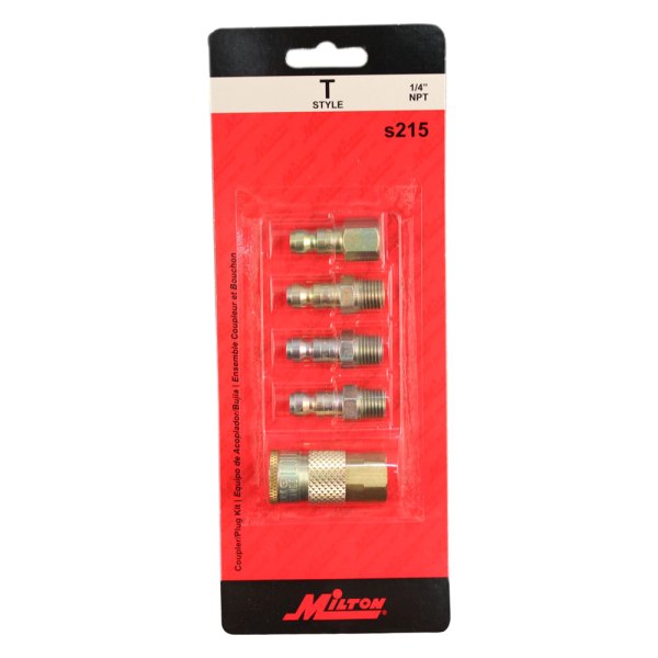 Milton® - 1/4" T-Style Quick Coupler Body/Plug Kit, 5 Pieces