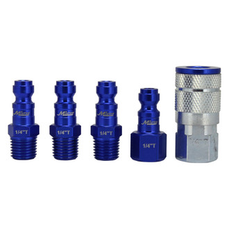 Milton® - ColorFit™ 1/4" T-Style 35 CFM Steel Quick Coupler Body/Plug Kit, 5 Pieces