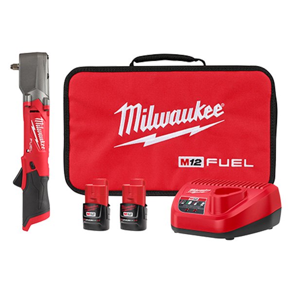 Milwaukee® - M12 Fuel™ 3/8" Drive Hog Ring Anvil 12 V Cordless 2.0 Ah Li-ion Right Angle Impact Wrench Kit