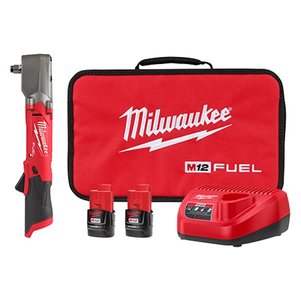 Milwaukee® - M12 Fuel™ 1/2" Drive Hog Ring Anvil 12 V Cordless 2.0 Ah Li-ion Right Angle Impact Wrench Kit