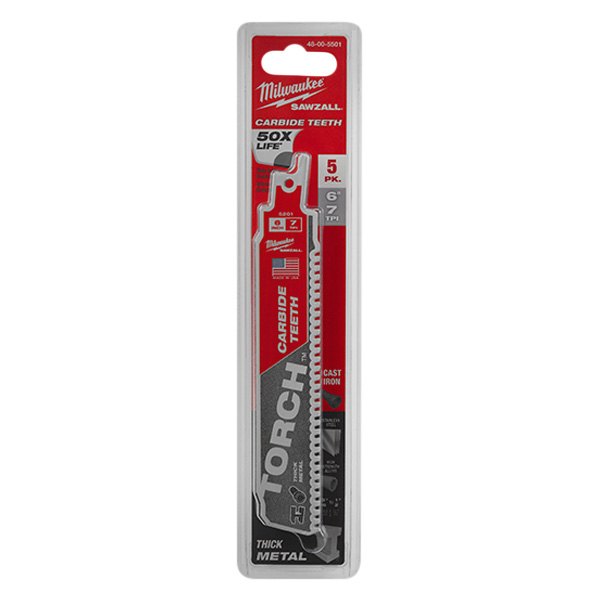 Milwaukee® - SAWZALL™ TORCH™ 7 TPI 6" Straight Reciprocating Saw Blades with Carbide Teeth (5 Pieces)