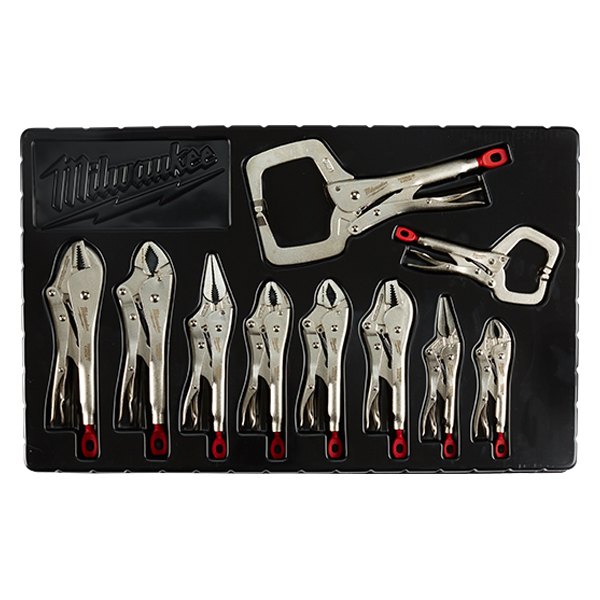 Milwaukee® - Torque Lock™ 10-piece 5" to 11" Metal Handle V/Long Nose/Straight/Curved Jaws Locking Pliers Set