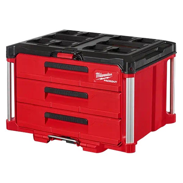 Milwaukee® - PACKOUT™ 3-Drawer Plastic Red/Black Portable Tool Box (22.2" W x 16.3" D x 14.3" H)