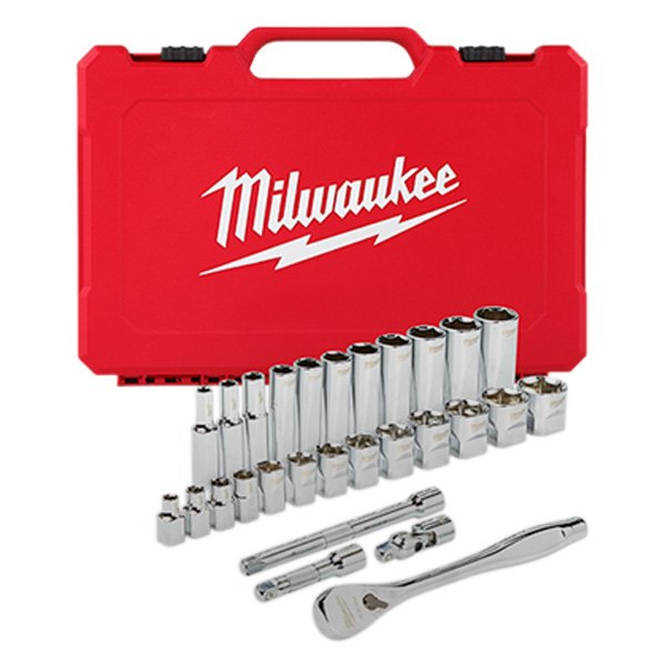 Milwaukee® - 3/8" Drive SAE Ratchet and Socket Set, 28 Pieces