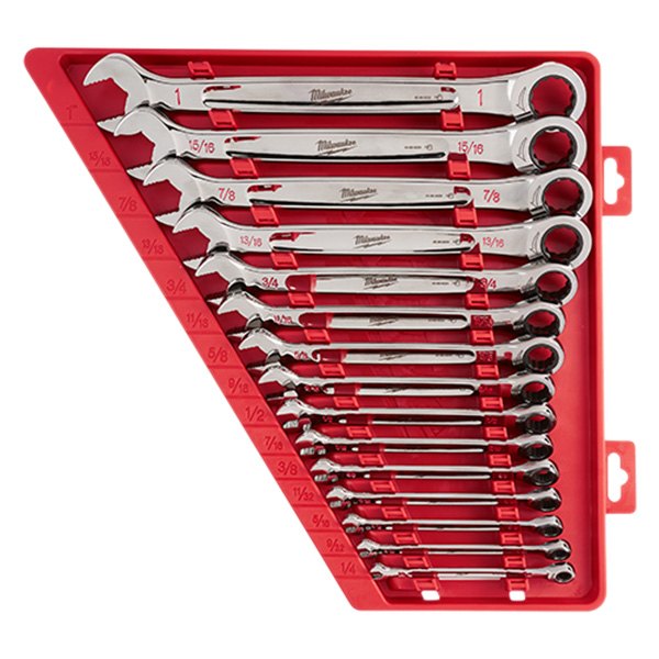 Milwaukee® - 15-piece 1/4" to 1" 12-Point Straight Head 144-Teeth Ratcheting Combination Wrench Set