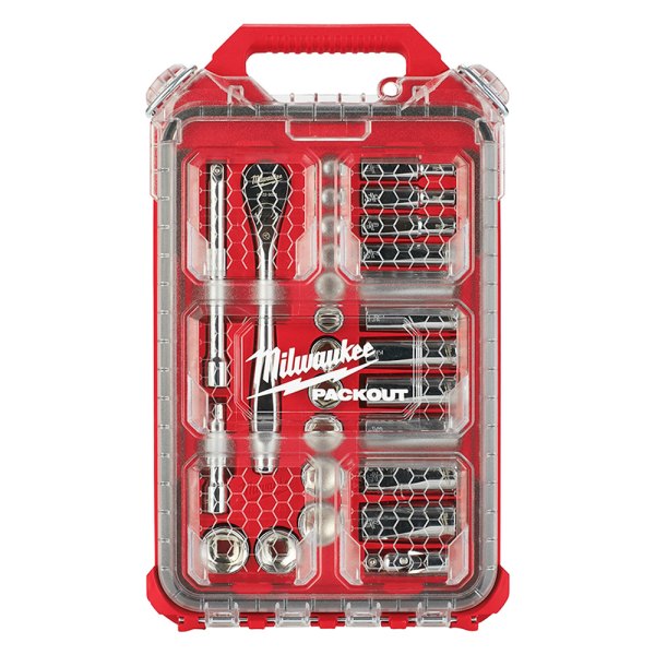 Milwaukee® - 3/8" Drive SAE Ratchet and Socket Set in PACKOUT™ Low-Profile Organizer, 28 Pieces