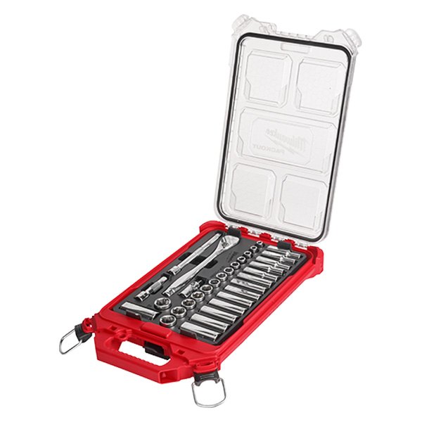 Milwaukee® - 3/8" Drive Metric Ratchet and Socket Set in PACKOUT™ Low-Profile Organizer, 32 Pieces