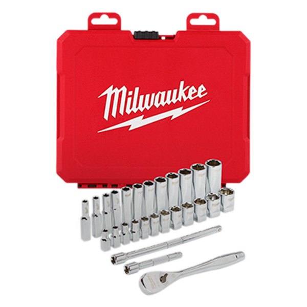 Milwaukee® - 1/4" Drive Metric Ratchet and Socket Set, 28 Pieces