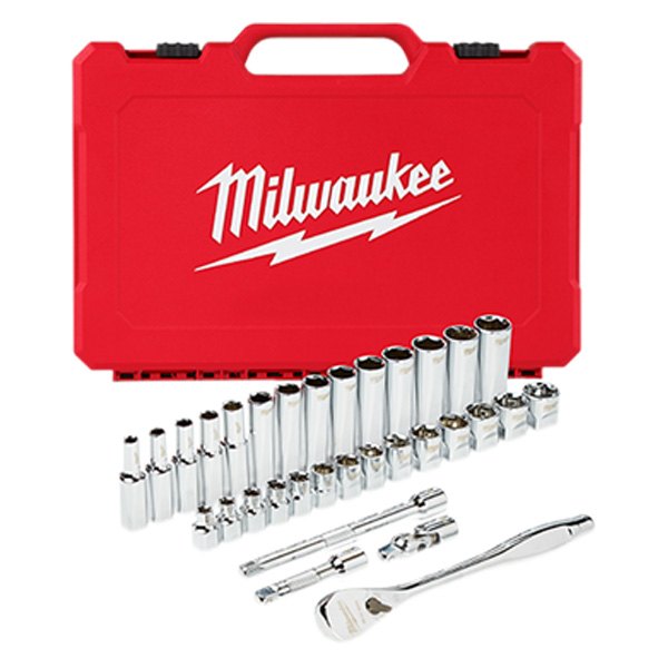 Milwaukee® - 3/8" Drive Metric Ratchet and Socket Set, 32 Pieces