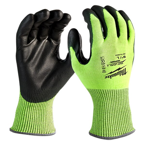 Milwaukee® - Large 13 Gauge High-Visibility Level 4 Polyurethane Dipped Cut Resistant Gloves