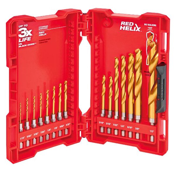 Milwaukee® - 15-Piece SHOCKWAVE™ RED HELIX™ Titanium 1/4" Hex Shank Fractional Drill Bit Set