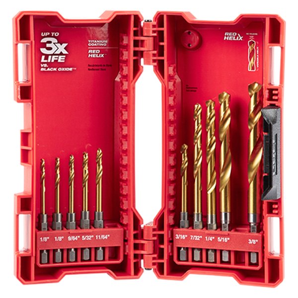 Milwaukee® - 10-Piece SHOCKWAVE™ RED HELIX™ Titanium 1/4" Hex Shank Fractional Drill Bit Set