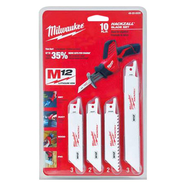 Milwaukee® - HACKZALL™ M12™ 6 TPI 1" Bi-Metal Scroll Thin Kerf Reciprocating Saw Blades (10 Pieces)