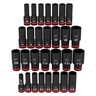 Milwaukee® - SHOCKWAVE Impact Duty™ 1/2" Drive SAE/Metric 6-Point Deep Impact Socket Set (29 Pieces)