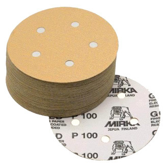 Mirka Abrasives® - 5" 320 Grit Aluminum Oxide 5-Hole Hook-and-Loop Disc (50 Pieces)