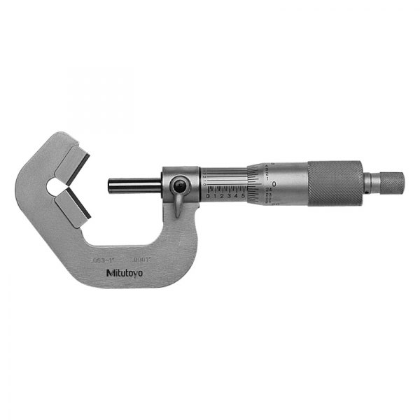 Mitutoyo® - 114 Series™ 0.09 to 1" SAE Mechanical Outside V-Anvil Micrometer for 5 Flutes Cutting Head