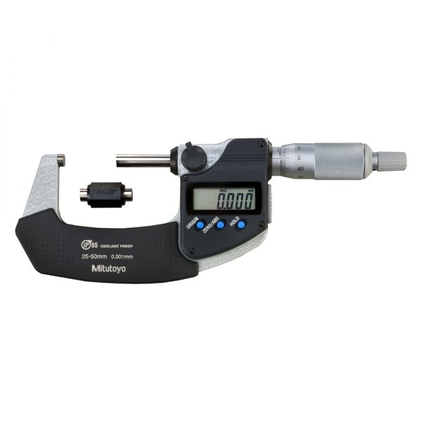 Mitutoyo® - 293 Series™ 25 mm to 50 mm Metric Digital Coolant-Proof Outside Micrometer with Dust/Water Protection Conforming to IP65 Level