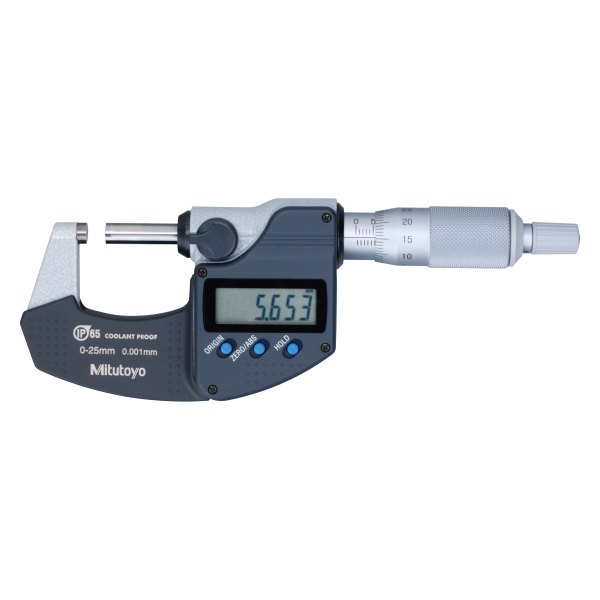 Mitutoyo® - 293 Series™ 0 to 25 mm Metric Digital Coolant-Proof Outside Micrometer with Dust/Water Protection Conforming to IP65 Level