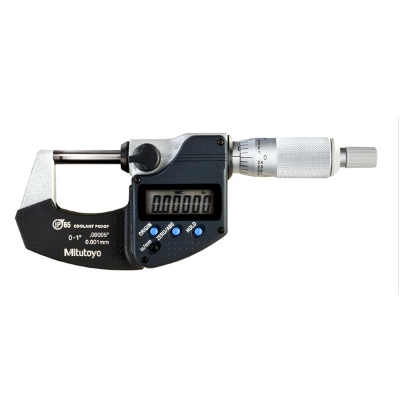 Mitutoyo® - 293 Series™ 0 to 1" SAE and Metric Digital Coolant-Proof Outside Micrometer