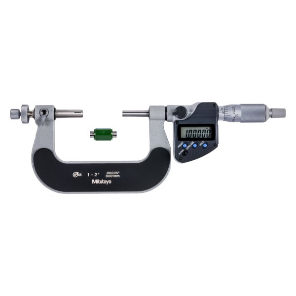 Mitutoyo® - 324 Series™ 1 to 2" SAE and Metric Digital Interchangeable Ball Anvil-Spindle Tip Type Gear Tooth Outside Micrometer