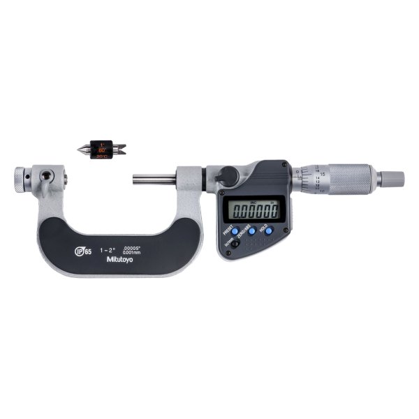 Mitutoyo® - 326 Series™ 1 to 2" SAE and Metric Digital Interchangeable Anvil-Spindle Tip Type Outside Micrometer