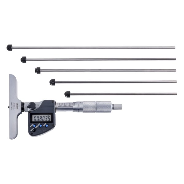 Mitutoyo® - 329 Series™ 0 to 6" SAE and Metric Digital Interchangeable Rod Type Depth Micrometer