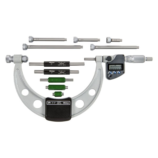Mitutoyo® - 340 Series™ 0 to 6" SAE and Metric Digital Outside Micrometer with Interchangeable Anvils