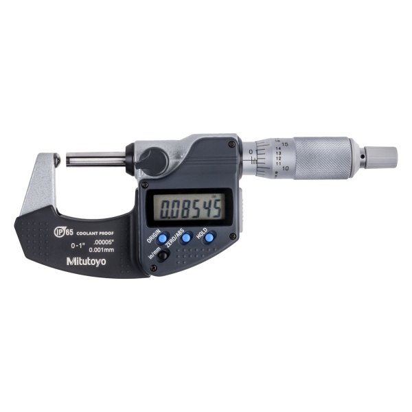 Mitutoyo® - 395 Series™ 0 to 1" SAE and Metric Digital Spherical Face Outside Micrometer