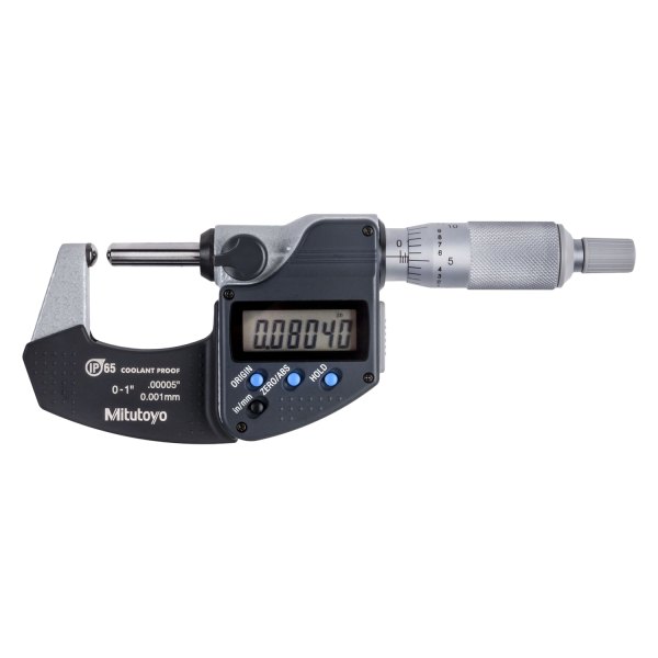 Mitutoyo® - 395 Series™ 0 to 1" SAE and Metric Digital Spherical Face Outside Micrometer