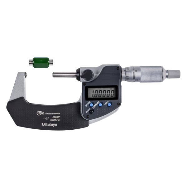 Mitutoyo® - 395 Series™ 1 to 2" SAE and Metric Digital Spherical Face Outside Micrometer