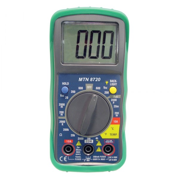 Mountain Tools® - Multimeter with Built-in Temperature Reading (AC/DC Voltage, DC Current, Resistance, Diode Test, Continuity Test, Temperature Measurement)