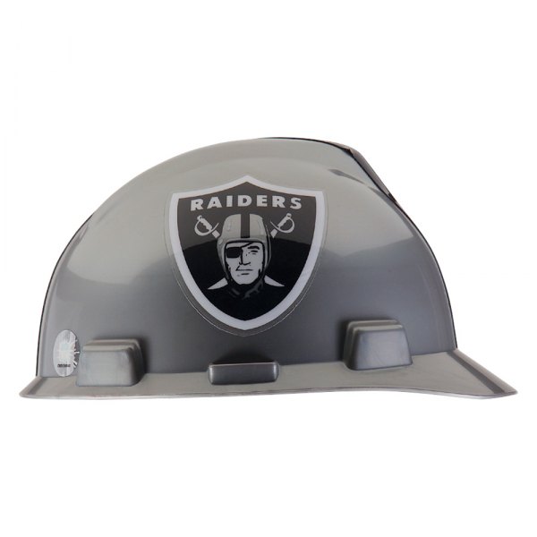 MSA® 818405 - Officially Licensed NFL V-Gard™ 6-1/2' to 8' Polyethylene  Oakland Raiders Cap Style Hard Hat with 4 Point Fas-Trac III Suspension,  Lamp Bracket and Cord Holder 