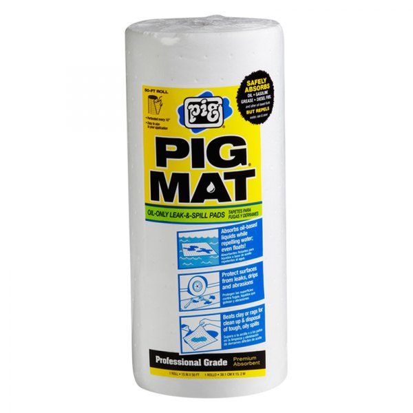 New Pig® - 50' x 15" White Water-Repellent Light-Weight Oil Absorbent Mat Pads (60 Pieces)