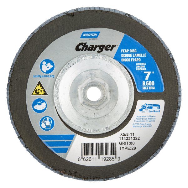 Norton® - Charger™ R822 4-1/2" P80 Grit Zirconia Alumina Fiberglass Conical Flap Disc