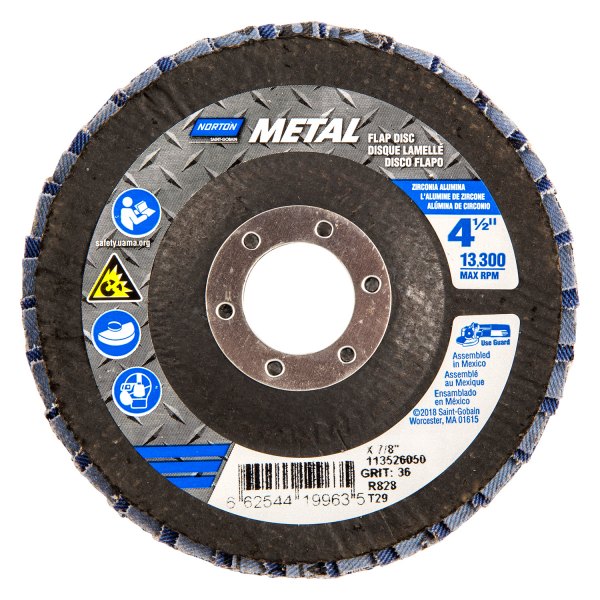 Norton® - Metal™ R828 4-1/2" P36 Grit Zirconia Alumina Fiberglass Conical Flap Disc