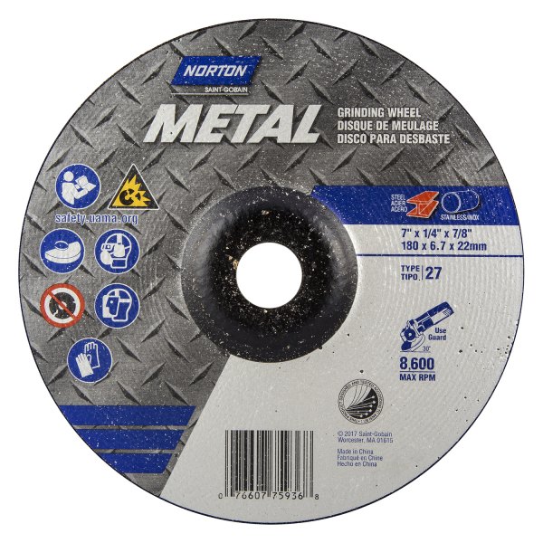 Norton® - 9" x 1/4" x 5/8"-11 Aluminum Oxide Type 27 Grinding Wheel for Metal